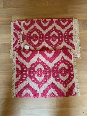 Anthropology Home NWT Pink and Yellow Boho  Woven Fringe Placemats